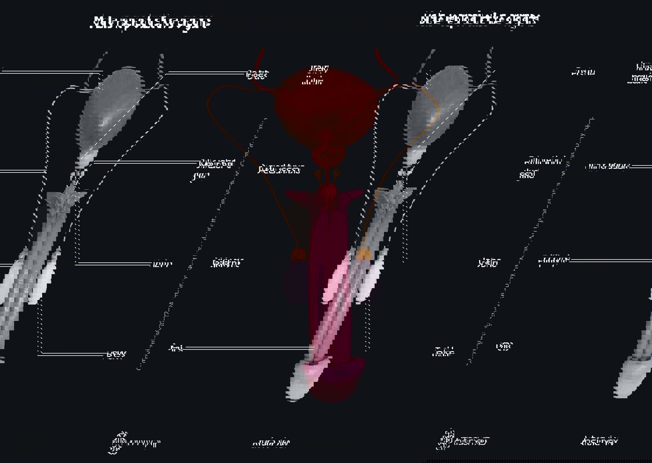 Male reproductive organs and urinary bladder from the anterior view